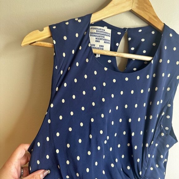 Baum Und Pferdgarten Midi Dress Sz 36 Navy Blue Polka Dot Sleeveless Silk Blend - Picture 6 of 16
